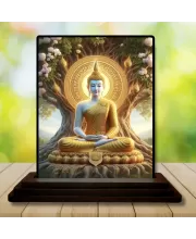 Car Dashboard Gautama Buddha Wooden Photo Stand  3x4 Inches, Compact & Stylish Spiritual Display For Car, Home & Office (Pack Of 1) (F49082)