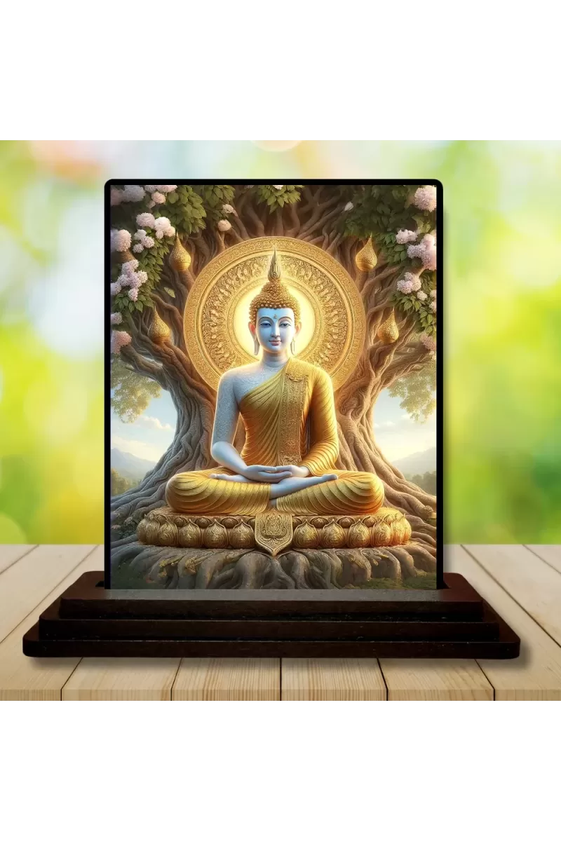 Car Dashboard Gautama Buddha Wooden Photo Stand  3x4 Inches, Compact & Stylish Spiritual Display For Car, Home & Office (Pack Of 1) (F49082)