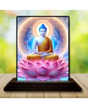Car Dashboard Buddha Wooden Photo Stand  3x4 Inches, Compact & Stylish Spiritual Display For Car, Home & Office (Pack Of 1) (F49086)