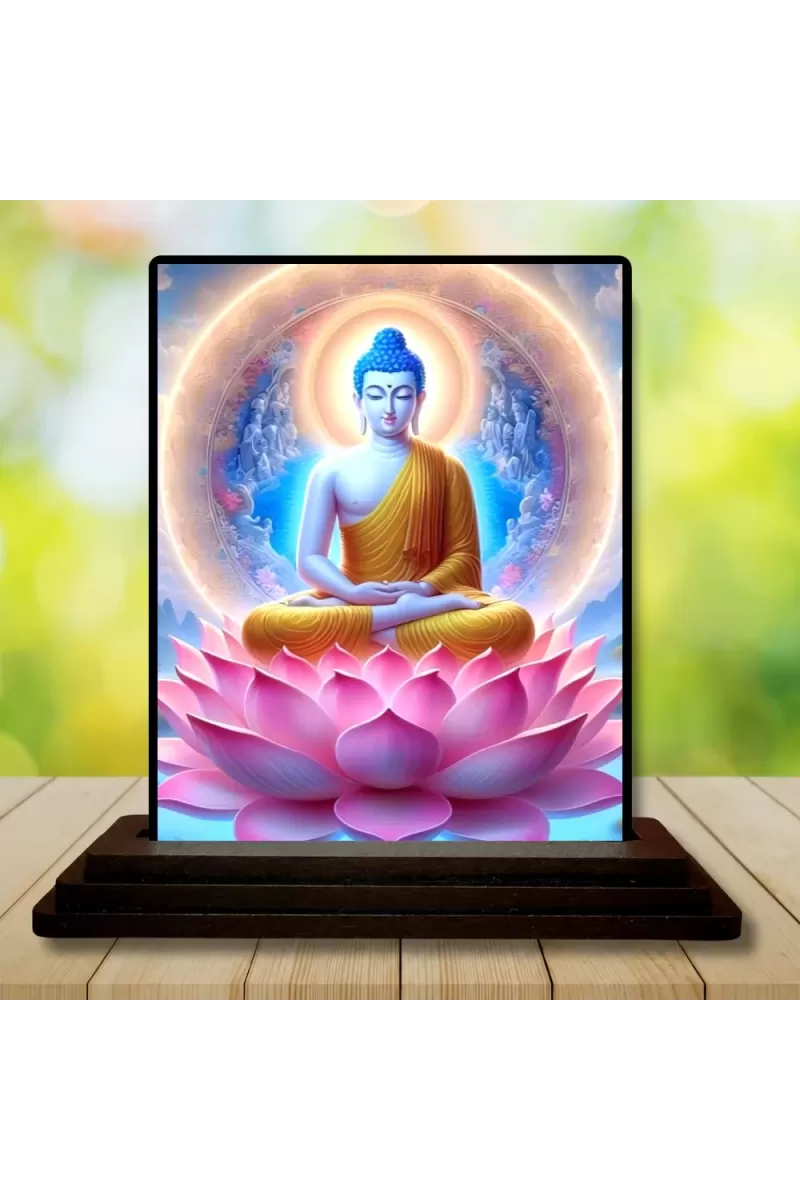 Car Dashboard Buddha Wooden Photo Stand  3x4 Inches, Compact & Stylish Spiritual Display For Car, Home & Office (Pack Of 1) (F49086)
