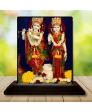 Car Dashboard Radha Krishna Wooden Photo Stand  3x4 Inches, Compact & Stylish Spiritual Display For Car, Home & Office (Pack Of 1) (F49088)