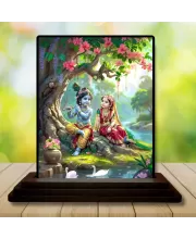 Car Dashboard Shree Krishna And Shree Radha Wooden Photo Stand  3x4 Inches, Compact & Stylish Spiritual Display For Car, Home & Office (Pack Of 1) (F49089)