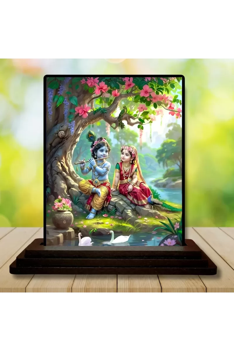 Car Dashboard Shree Krishna And Shree Radha Wooden Photo Stand  3x4 Inches, Compact & Stylish Spiritual Display For Car, Home & Office (Pack Of 1) (F49089)