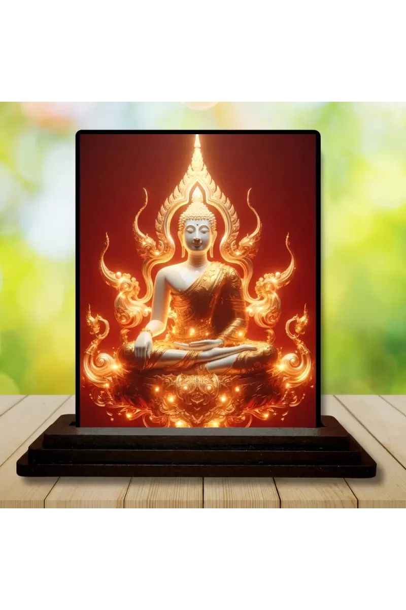 Car Dashboard Gautama Buddha Wooden Photo Stand  3x4 Inches, Compact & Stylish Spiritual Display For Car, Home & Office (Pack Of 1) (F49091)