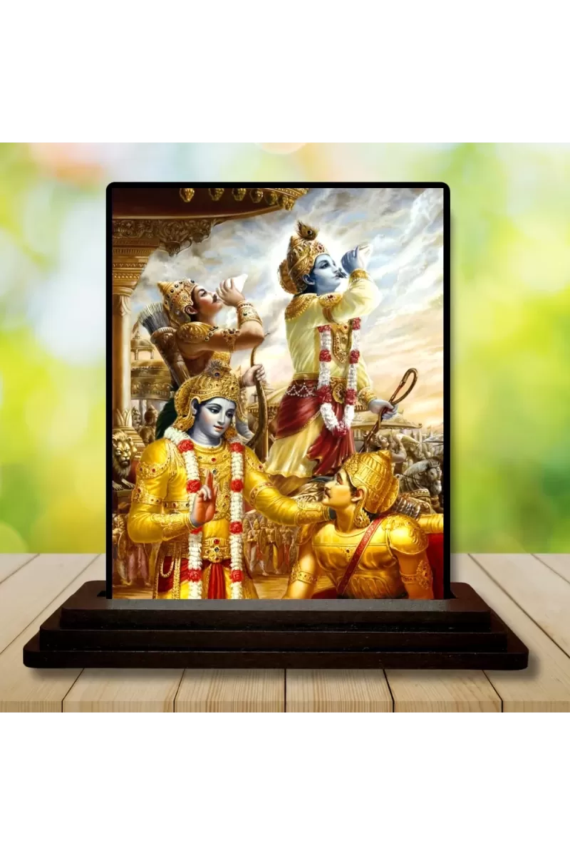 Car Dashboard Shree Krishna Wooden Photo Stand  3x4 Inches, Compact & Stylish Spiritual Display For Car, Home & Office (Pack Of 1) (F49095)