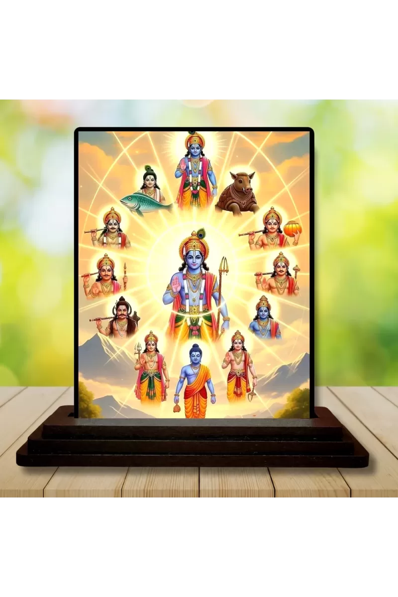 Car Dashboard Lord Vishnu Wooden Photo Stand  3x4 Inches, Compact & Stylish Spiritual Display For Car, Home & Office (Pack Of 1) (F49096)