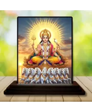 Car Dashboard Lord Surya Wooden Photo Stand  3x4 Inches, Compact & Stylish Spiritual Display For Car, Home & Office (Pack Of 1) (F49097)