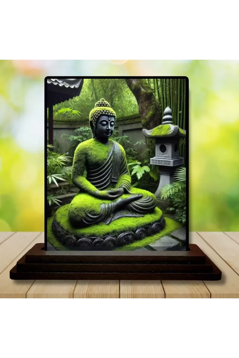 Car Dashboard Buddha Wooden Photo Stand  3x4 Inches, Compact & Stylish Spiritual Display For Car, Home & Office (Pack Of 1) (F49098)