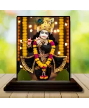 Car Dashboard Lord Shree Krishna Wooden Photo Stand  3x4 Inches, Compact & Stylish Spiritual Display For Car, Home & Office (Pack Of 1) (F49099)