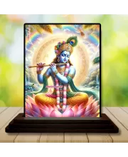 Car Dashboard Shree Krishna Wooden Photo Stand  3x4 Inches, Compact & Stylish Spiritual Display For Car, Home & Office (Pack Of 1) (F49102)