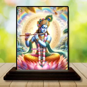 Car Dashboard Shree Krishna Wooden Photo Stand  3x4 Inches, Compact & Stylish Spiritual Display For Car, Home & Office (Pack Of 1) (F49102)