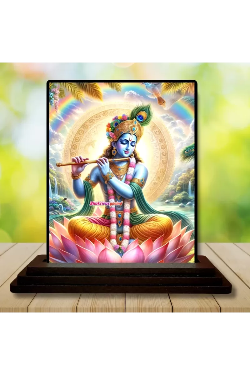 Car Dashboard Shree Krishna Wooden Photo Stand  3x4 Inches, Compact & Stylish Spiritual Display For Car, Home & Office (Pack Of 1) (F49102)