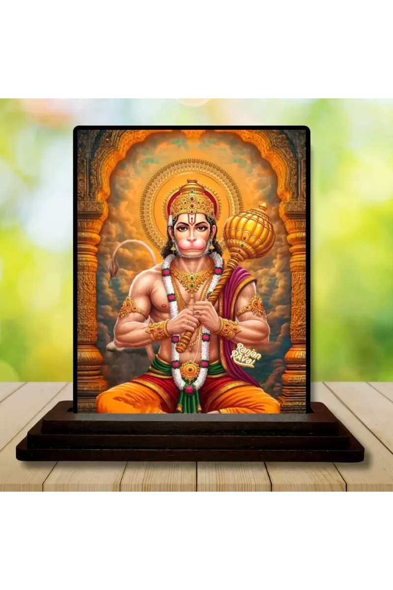 Car Dashboard Hanuman Wooden Photo Stand  3x4 Inches, Compact & Stylish Spiritual Display For Car, Home & Office (Pack Of 1) (F49106)