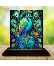Car Dashboard Peacock Wooden Photo Stand  3x4 Inches, Compact & Stylish Spiritual Display For Car, Home & Office (Pack Of 1) (F49107)