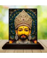 Car Dashboard Lord Shree Krishna Wooden Photo Stand  3x4 Inches, Compact & Stylish Spiritual Display For Car, Home & Office (Pack Of 1) (F49109)