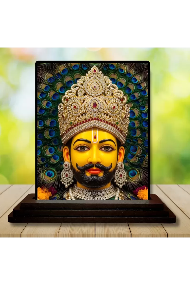 Car Dashboard Lord Shree Krishna Wooden Photo Stand  3x4 Inches, Compact & Stylish Spiritual Display For Car, Home & Office (Pack Of 1) (F49109)