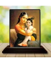Car Dashboard Yashoda And Shree Krishna Wooden Photo Stand  3x4 Inches, Compact & Stylish Spiritual Display For Car, Home & Office (Pack Of 1) (F49110)