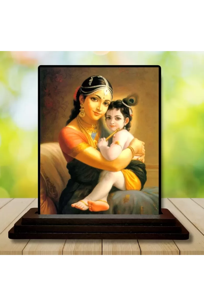 Car Dashboard Yashoda And Shree Krishna Wooden Photo Stand  3x4 Inches, Compact & Stylish Spiritual Display For Car, Home & Office (Pack Of 1) (F49110)