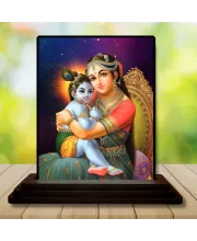 Car Dashboard Yashoda And Shree Krishna Wooden Photo Stand  3x4 Inches, Compact & Stylish Spiritual Display For Car, Home & Office (Pack Of 1) (F49111)