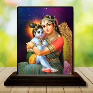 Car Dashboard Yashoda And Shree Krishna Wooden Photo Stand  3x4 Inches, Compact & Stylish Spiritual Display For Car, Home & Office (Pack Of 1) (F49111)