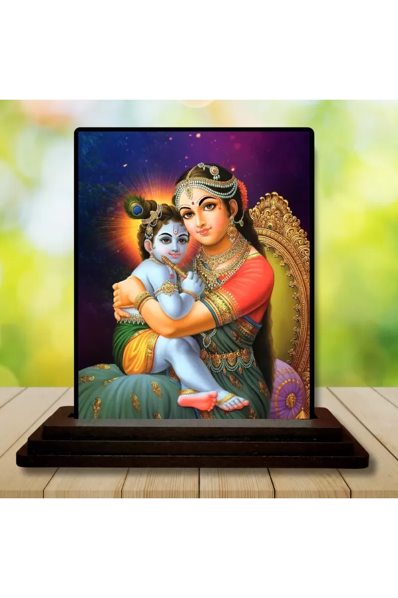 Car Dashboard Yashoda And Shree Krishna Wooden Photo Stand  3x4 Inches, Compact & Stylish Spiritual Display For Car, Home & Office (Pack Of 1) (F49111)