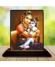 Car Dashboard Yashoda And Shree Krishna Wooden Photo Stand  3x4 Inches, Compact & Stylish Spiritual Display For Car, Home & Office (Pack Of 1) (F49112)
