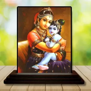 Car Dashboard Yashoda And Shree Krishna Wooden Photo Stand  3x4 Inches, Compact & Stylish Spiritual Display For Car, Home & Office (Pack Of 1) (F49112)