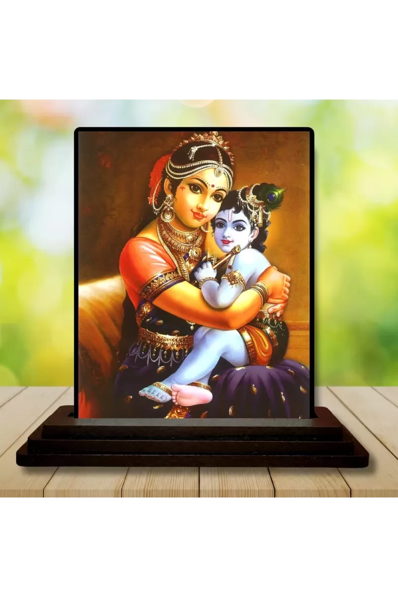 Car Dashboard Yashoda And Shree Krishna Wooden Photo Stand  3x4 Inches, Compact & Stylish Spiritual Display For Car, Home & Office (Pack Of 1) (F49112)