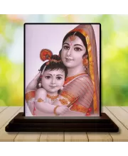 Car Dashboard Yashoda And Shree Krishna Wooden Photo Stand  3x4 Inches, Compact & Stylish Spiritual Display For Car, Home & Office (Pack Of 1) (F49113)