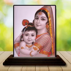 Car Dashboard Yashoda And Shree Krishna Wooden Photo Stand  3x4 Inches, Compact & Stylish Spiritual Display For Car, Home & Office (Pack Of 1) (F49113)