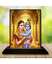 Car Dashboard Mata Yoshoda And  Baby Krishna Wooden Photo Stand  3x4 Inches, Compact & Stylish Spiritual Display For Car, Home & Office (Pack Of 1) (F49118)