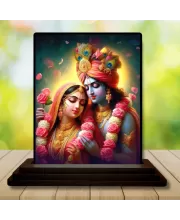 Car Dashboard Krishna And Radha Wooden Photo Stand  3x4 Inches, Compact & Stylish Spiritual Display For Car, Home & Office (Pack Of 1) (F49119)