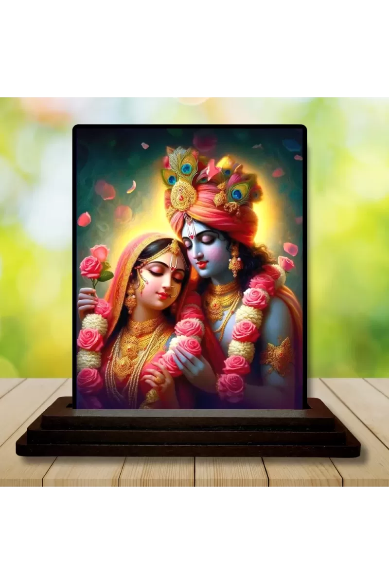 Car Dashboard Krishna And Radha Wooden Photo Stand  3x4 Inches, Compact & Stylish Spiritual Display For Car, Home & Office (Pack Of 1) (F49119)