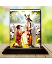 Car Dashboard Shree Krishna Wooden Photo Stand  3x4 Inches, Compact & Stylish Spiritual Display For Car, Home & Office (Pack Of 1) (F49120)