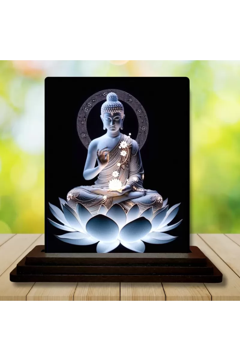 Car Dashboard Buddha Wooden Photo Stand  3x4 Inches, Compact & Stylish Spiritual Display For Car, Home & Office (Pack Of 1) (F49122)