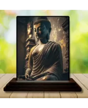 Car Dashboard Buddha Wooden Photo Stand  3x4 Inches, Compact & Stylish Spiritual Display For Car, Home & Office (Pack Of 1) (F49126)