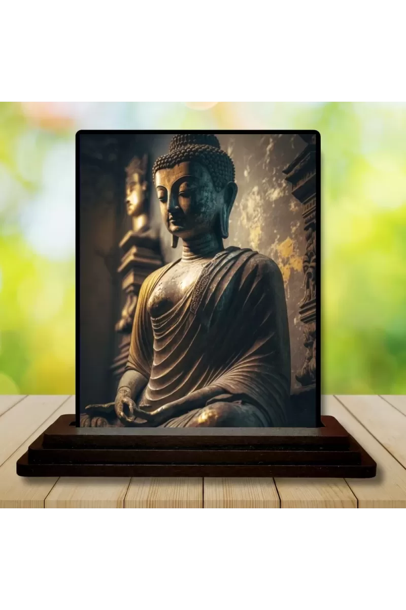 Car Dashboard Buddha Wooden Photo Stand  3x4 Inches, Compact & Stylish Spiritual Display For Car, Home & Office (Pack Of 1) (F49126)