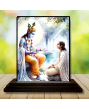 Car Dashboard Shree Krishna Wooden Photo Stand  3x4 Inches, Compact & Stylish Spiritual Display For Car, Home & Office (Pack Of 1) (F49127)