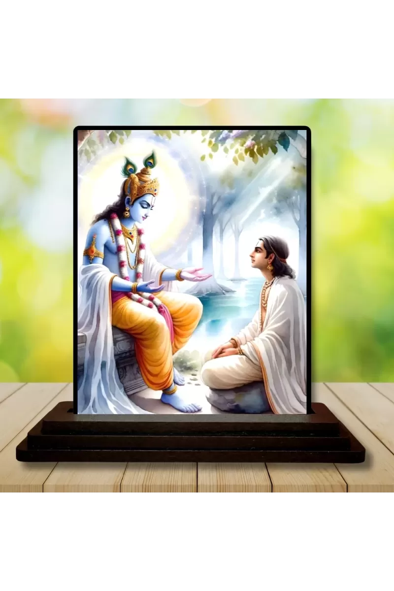 Car Dashboard Shree Krishna Wooden Photo Stand  3x4 Inches, Compact & Stylish Spiritual Display For Car, Home & Office (Pack Of 1) (F49127)