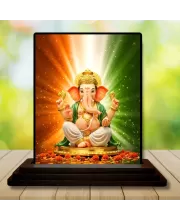 Car Dashboard Lord Ganesha Wooden Photo Stand  3x4 Inches, Compact & Stylish Spiritual Display For Car, Home & Office (Pack Of 1) (F49128)