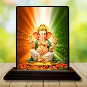 Car Dashboard Lord Ganesha Wooden Photo Stand  3x4 Inches, Compact & Stylish Spiritual Display For Car, Home & Office (Pack Of 1) (F49128)