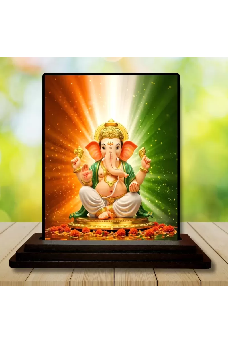 Car Dashboard Lord Ganesha Wooden Photo Stand  3x4 Inches, Compact & Stylish Spiritual Display For Car, Home & Office (Pack Of 1) (F49128)