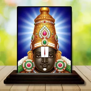Car Dashboard Tirupati Balaji Wooden Photo Stand  3x4 Inches, Compact & Stylish Spiritual Display For Car, Home & Office (Pack Of 1) (F49129)