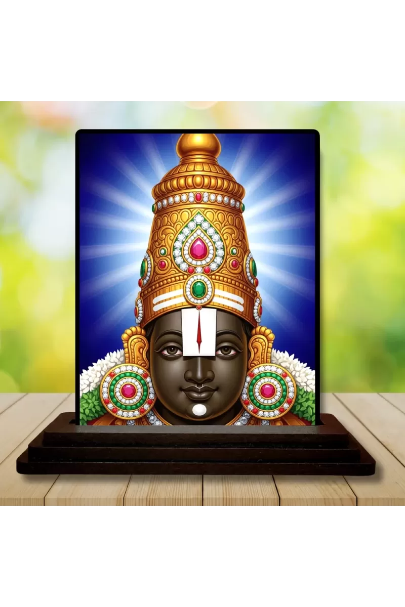 Car Dashboard Tirupati Balaji Wooden Photo Stand  3x4 Inches, Compact & Stylish Spiritual Display For Car, Home & Office (Pack Of 1) (F49129)