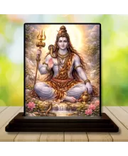 Car Dashboard Lord Shiva Wooden Photo Stand  3x4 Inches, Compact & Stylish Spiritual Display For Car, Home & Office (Pack Of 1) (F49131)