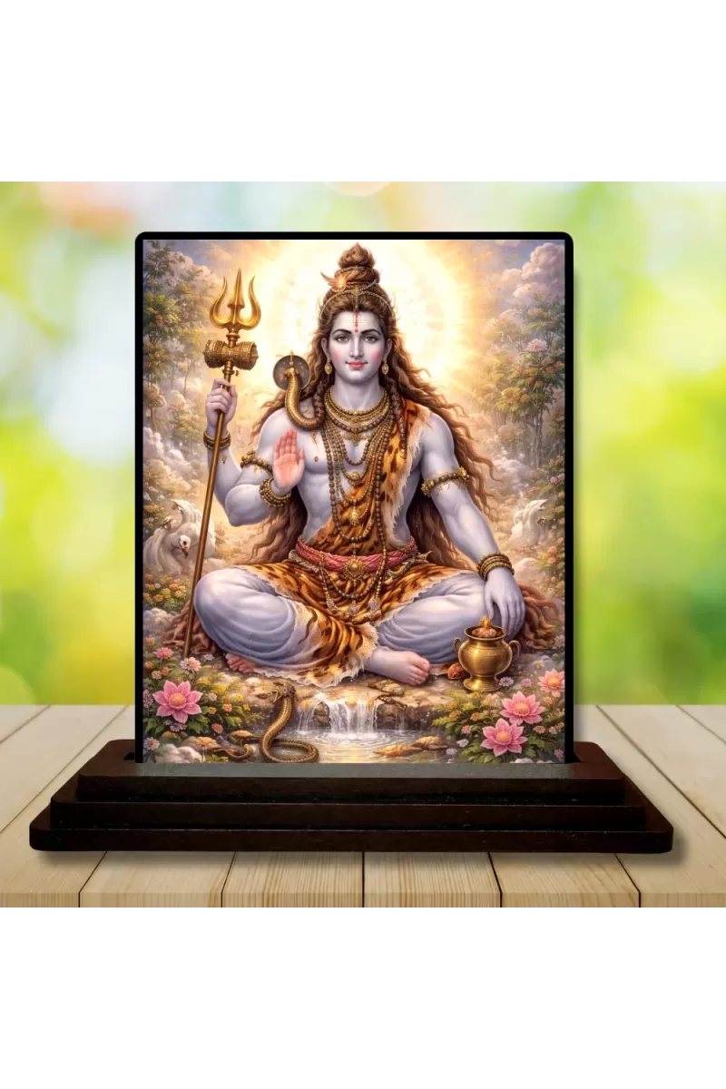 Car Dashboard Lord Shiva Wooden Photo Stand  3x4 Inches, Compact & Stylish Spiritual Display For Car, Home & Office (Pack Of 1) (F49131)