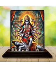 Car Dashboard Maa Durga Wooden Photo Stand  3x4 Inches, Compact & Stylish Spiritual Display For Car, Home & Office (Pack Of 1) (F49132)