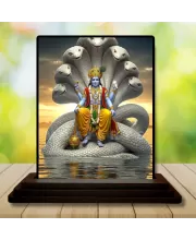 Car Dashboard Lord Vishnu Wooden Photo Stand  3x4 Inches, Compact & Stylish Spiritual Display For Car, Home & Office (Pack Of 1) (F49133)