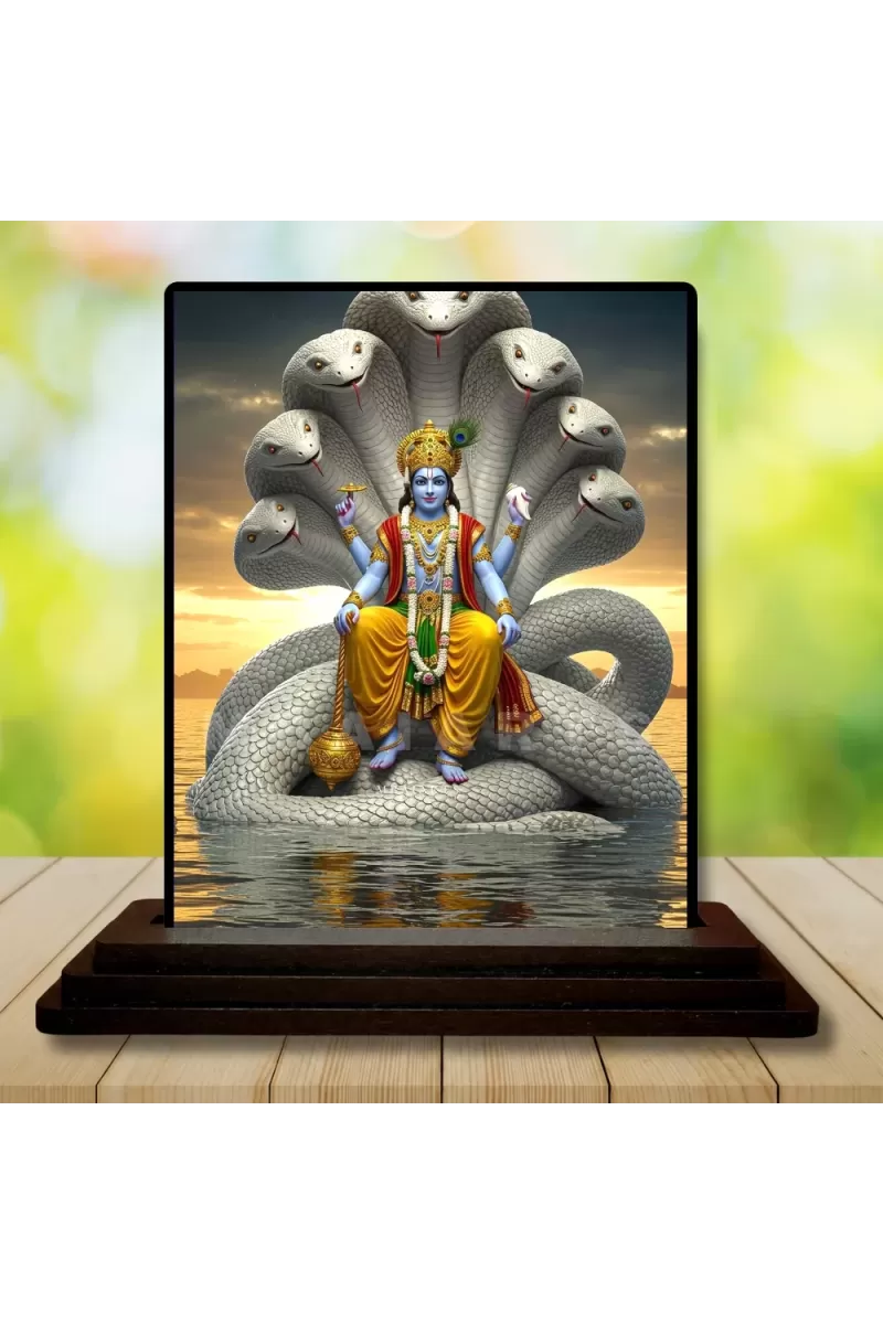 Car Dashboard Lord Vishnu Wooden Photo Stand  3x4 Inches, Compact & Stylish Spiritual Display For Car, Home & Office (Pack Of 1) (F49133)