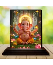 Car Dashboard Ganesha Wooden Photo Stand  3x4 Inches, Compact & Stylish Spiritual Display For Car, Home & Office (Pack Of 1) (F49134)